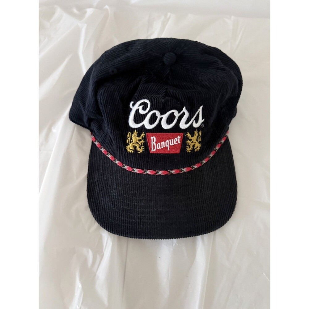 Coors Banquet Corduroy Snapback Hat Black Rope Adjustable Beer Cap Embroidered